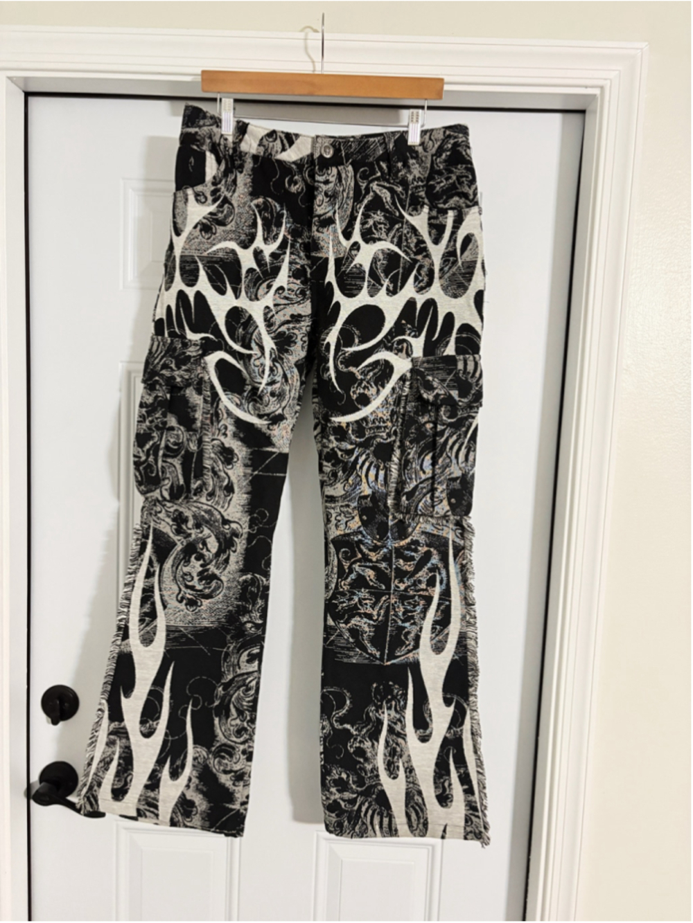 Rebel Vengeance Flame Tapestry Cargo Gothic Pants - Picture 3 of 6